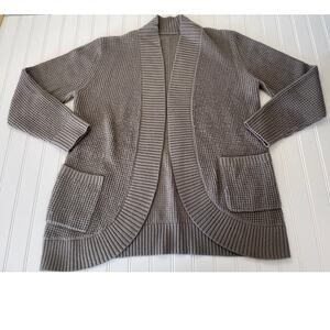 Gray Knit Open No Buttons Cardigan Sweater Long Pockets - Size Women's Large